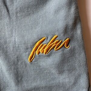 Y2K FUBU Baby Blue Yellow Embroidered Sweatpants |